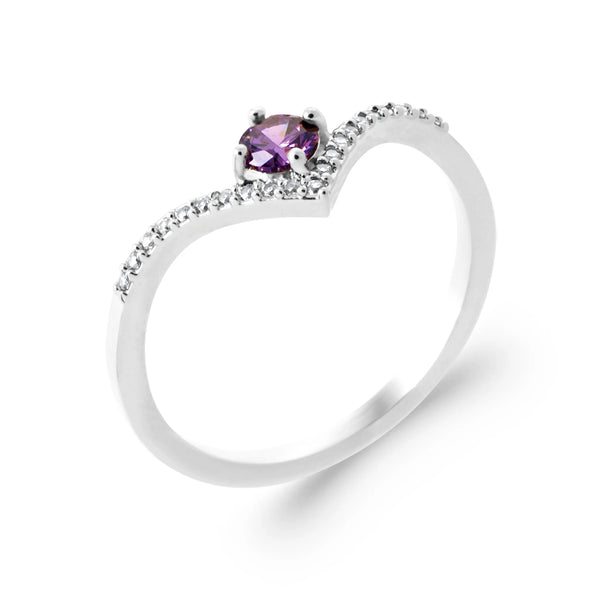 Bague en V pavée et pierre violette en argent 925