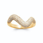Bague vague large micro-pavée de zircons plaqué or, vue de face