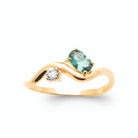 Bague vague pierre vert d’eau et zircon plaqué or, vue de face