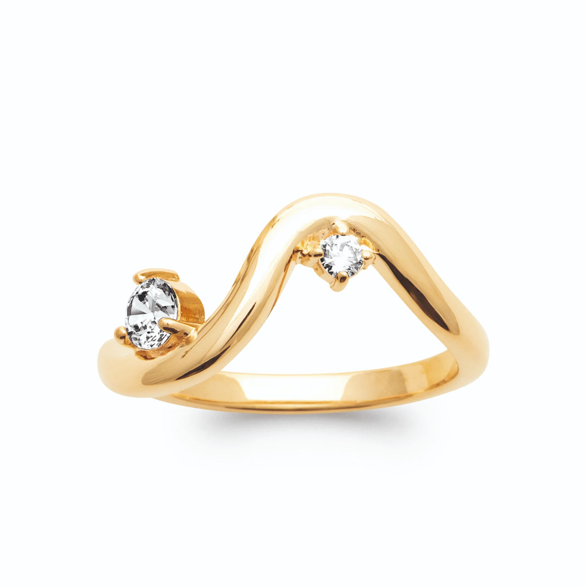 Bague vague zircon poire et zircon rond en plaqué or