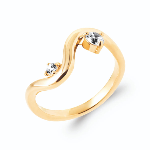 Bague vague zircon poire et zircon rond en plaqué or