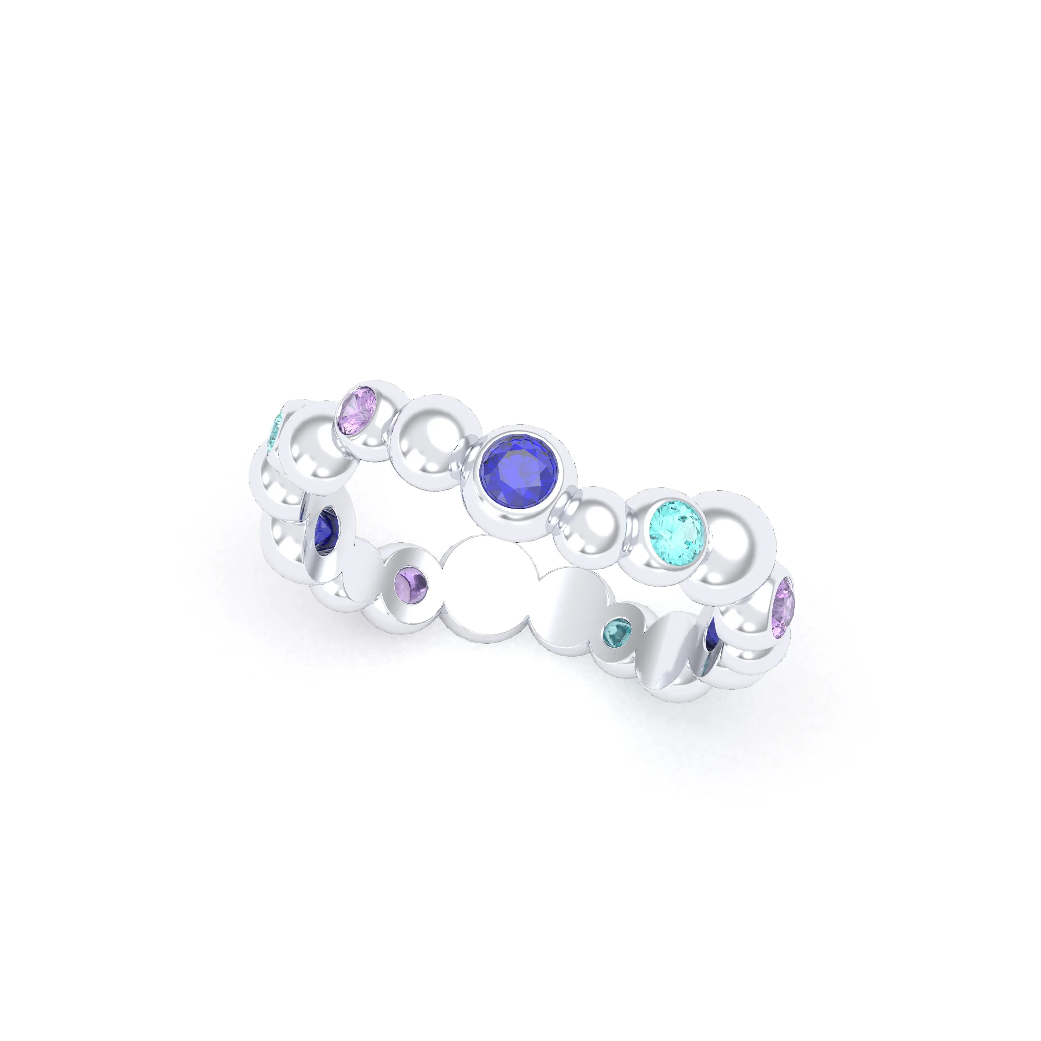 Bague Volga or blanc 18 carats avec pierres précieuses et fines personnalisables Saphirs bleus - Saphirs violets - Tourmalines paraiba