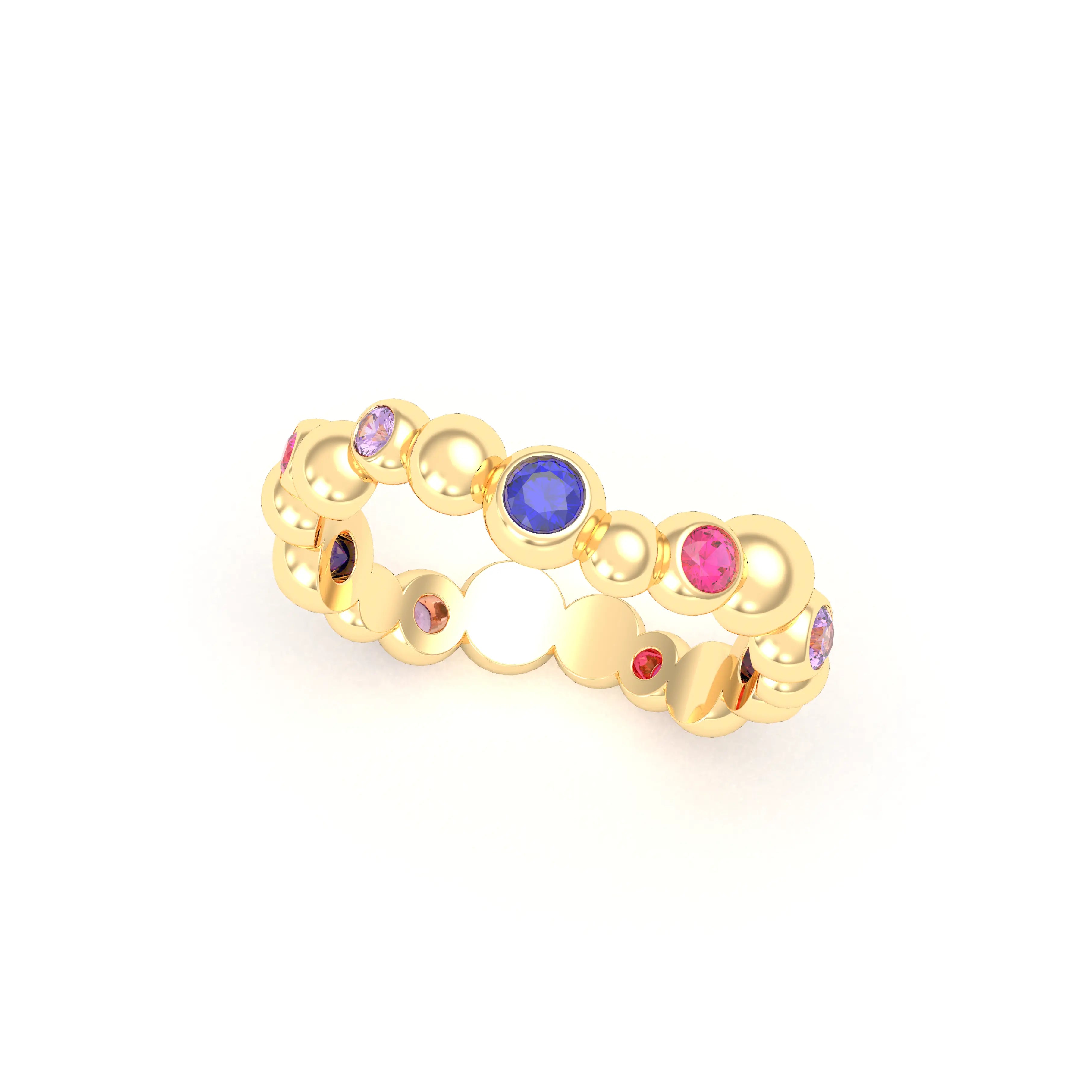 Bague Volga or jaune 18 carats avec pierres précieuses et fines personnalisables Rubis - Saphirs bleus - Saphirs violets
