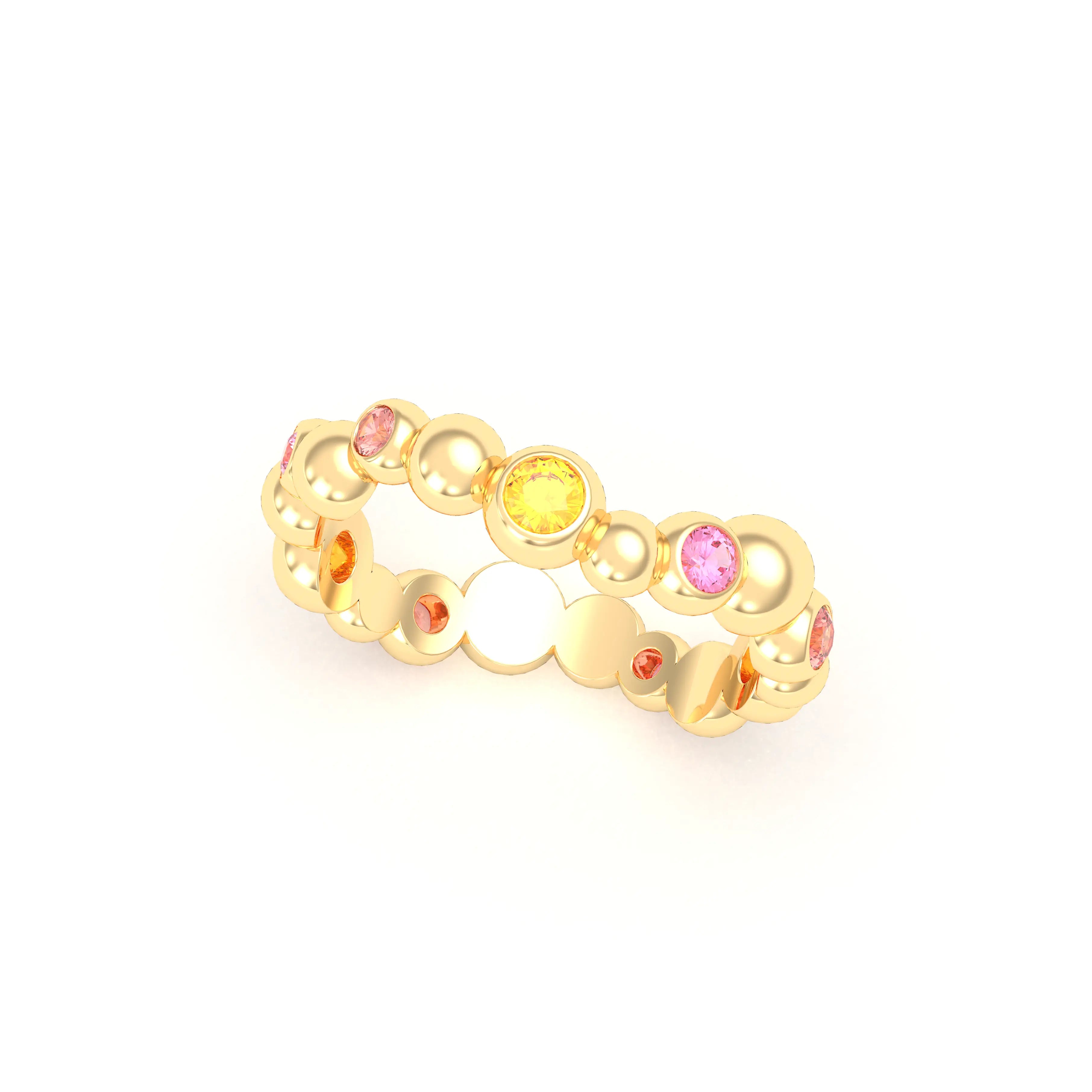 Bague Volga or jaune 18 carats avec pierres précieuses et fines personnalisables Saphirs pêche - Saphirs jaunes - Saphirs roses