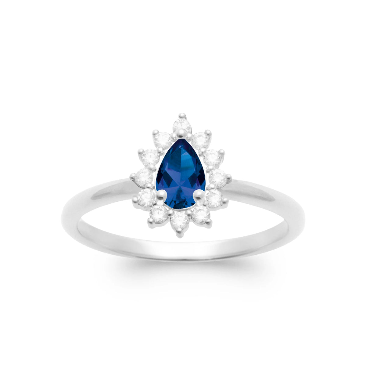 Bague zircon bleu poire et halo de zircons en argent 925