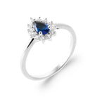 Bague zircon bleu poire et halo de zircons en argent 925