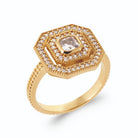 Bague zircon carré et double entourage octogonal pavé en plaqué or