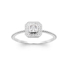 Bague zircon carré serti clos et halo de zircons en argent 925, vue de dessus