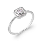 Bague zircon carré serti clos et halo de zircons en argent 925, vue de face