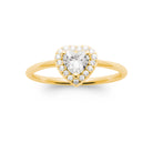 Bague zircon cœur blanc et entourage de zircons plaqué or, vue de face