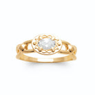 Bague zircon ovale entourage festonné en plaqué or