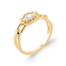 Bague zircon ovale entourage festonné en plaqué or