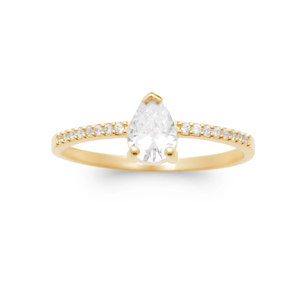 Bague zircon poire sur anneau demi-pavé en plaqué or