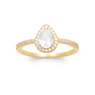 Bague zircon poire blanc et entourage de zircons plaqué or, vue de face