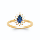 Bague zircon poire bleu outremer et halo blanc en plaqué or
