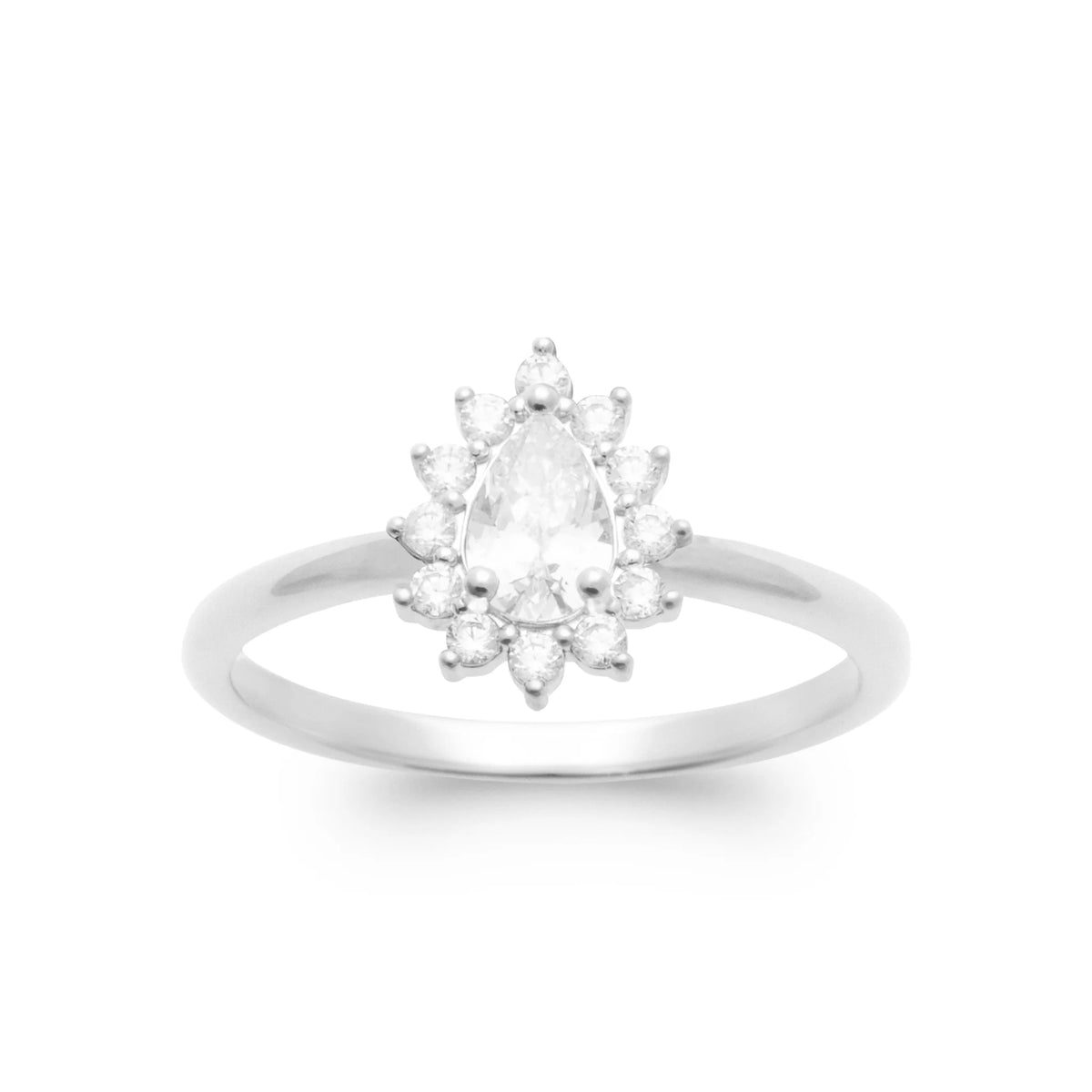 Bague zircon poire et halo étoilé de zircons en argent 925