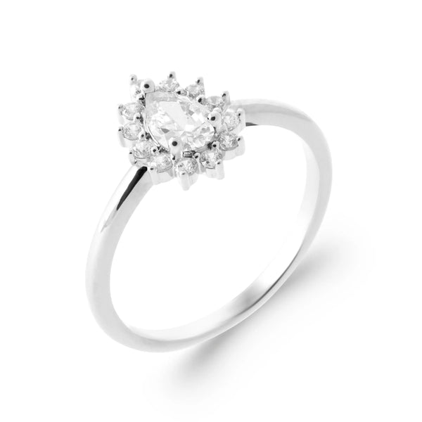 Bague zircon poire et halo étoilé de zircons en argent 925