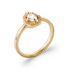 Bague zircon rond entourage festonné de grains d’or et anneau perlé en plaqué or
