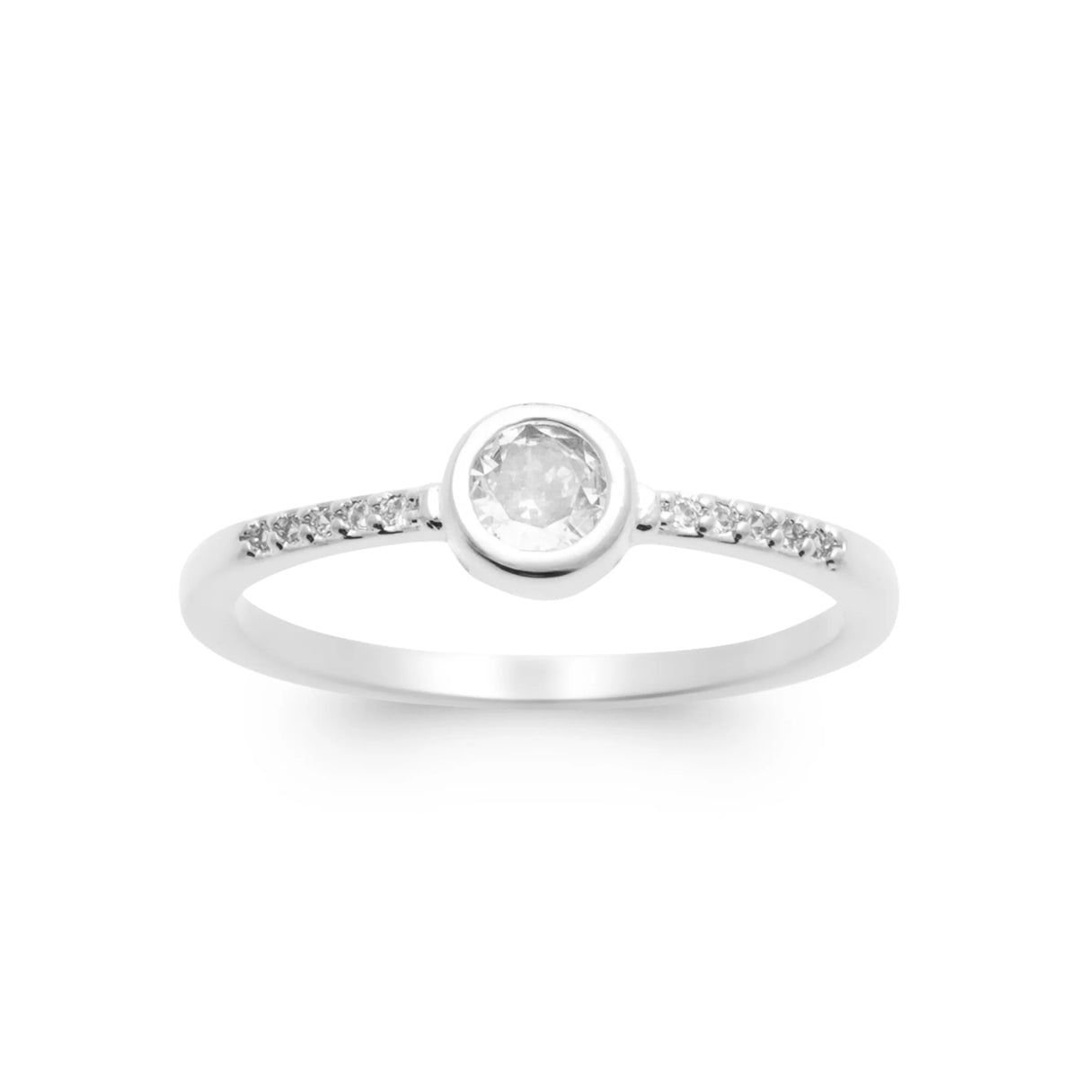 Bague zircon serti clos et épaules pavées en argent 925