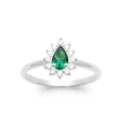Bague zircon vert poire et halo de zircons en argent 925