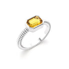 Bague femme or blanc pierre semi-précieuse Citrine taille baguette