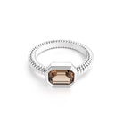 Bague femme or blanc pierre semi-précieuse quartz fume taille baguette