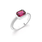 Bague femme or blanc  avec pierre semi-précieuse rhodolite taille baguette