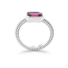 Bague femme or blanc  avec pierre semi-précieuse rhodolite taille baguette