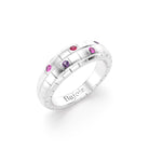Bague brick femme en or blanc avec rubis saphirs roses et saphirs violets