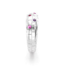 Bague brick femme en or blanc avec rubis saphirs roses et saphirs violets