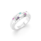 Bague brick femme en or blanc avec tourmaline paraiba saphirs roses et saphirs violets