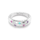 Bague brick femme en or blanc avec tourmaline paraiba saphirs roses et saphirs violets