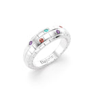 Bague brick femme en or blanc avec saphirs peches tourmaline paraiba et saphirs violets