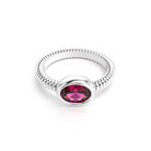 Bague bysance femme en or blanc avec  pierre semi-précieuse rhodolite ovale