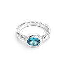 Bague bysance femme en or blanc avec  pierre semi-précieuse topaze ovale