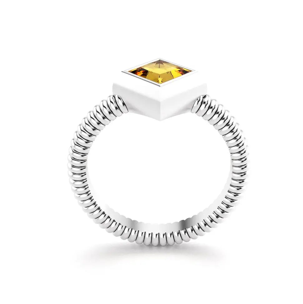 Bague femme Byzance Or Blanc 18 carats personnalisable avec pierre fine carrée de votre choix