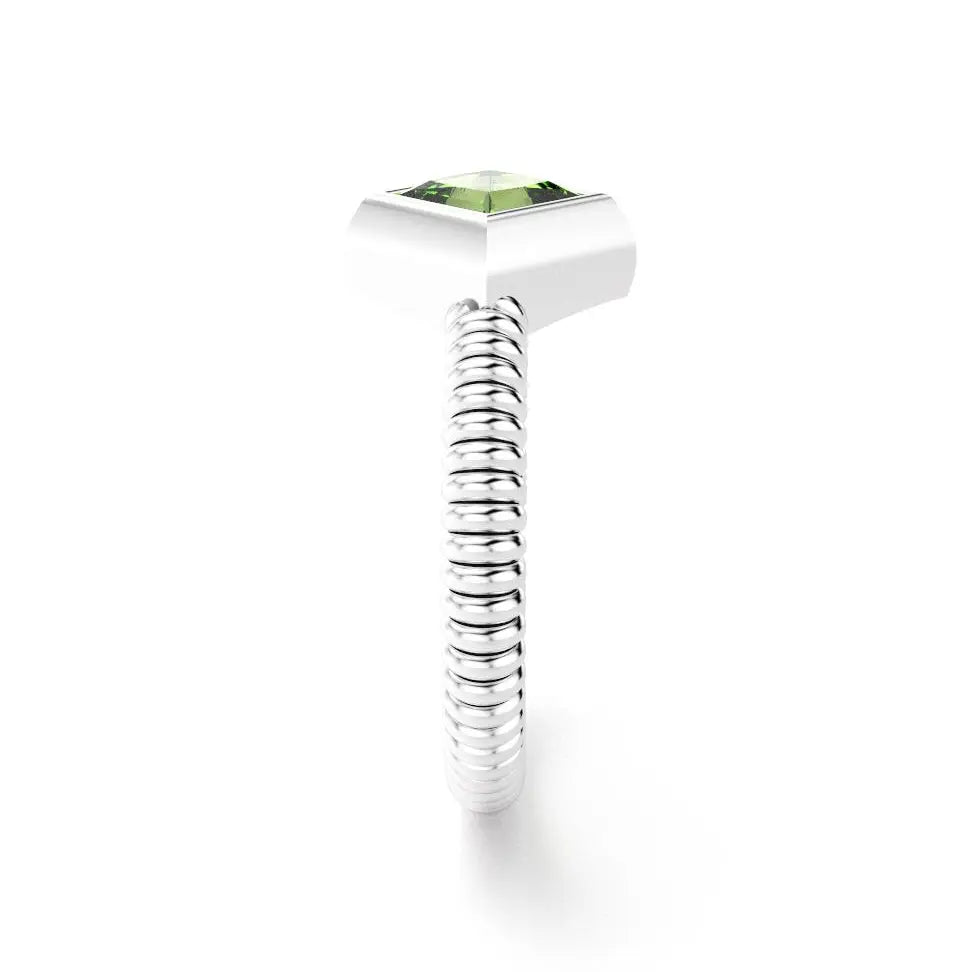 Bague femme Byzance Or Blanc 18 carats personnalisable avec pierre fine carrée de votre choix