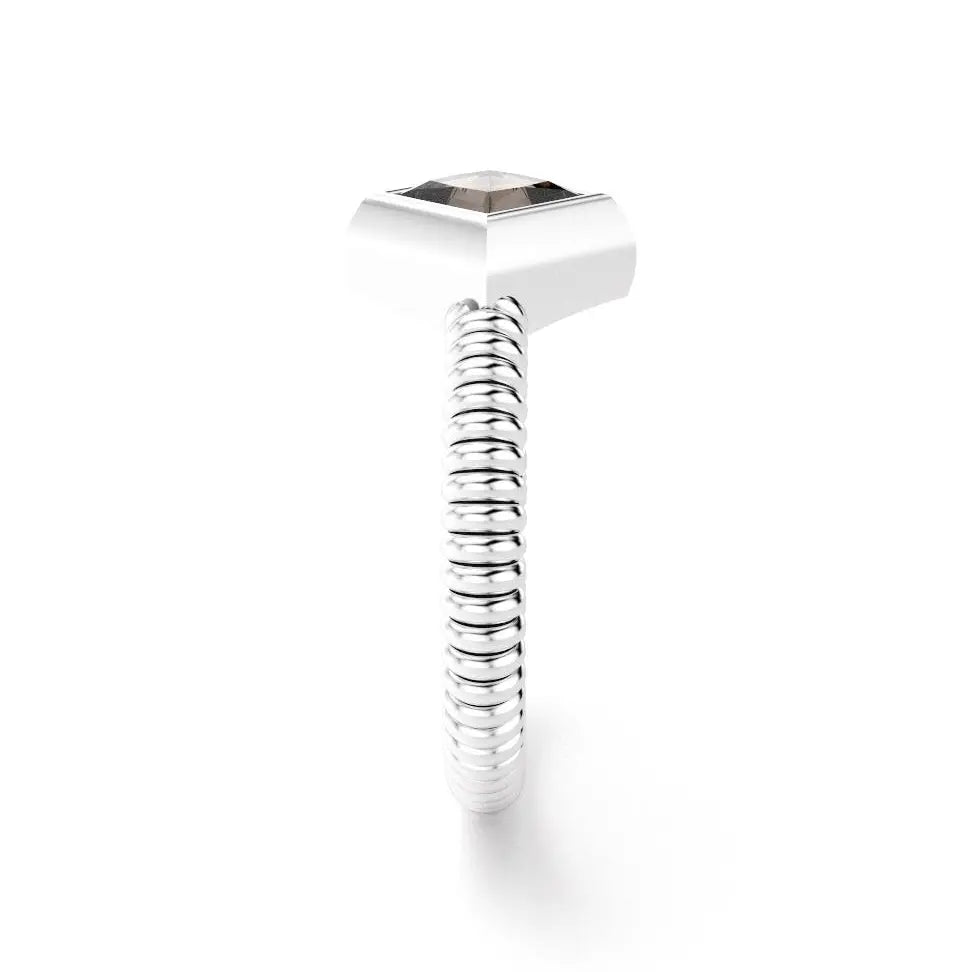 Bague femme Byzance Or Blanc 18 carats personnalisable avec pierre fine carrée de votre choix