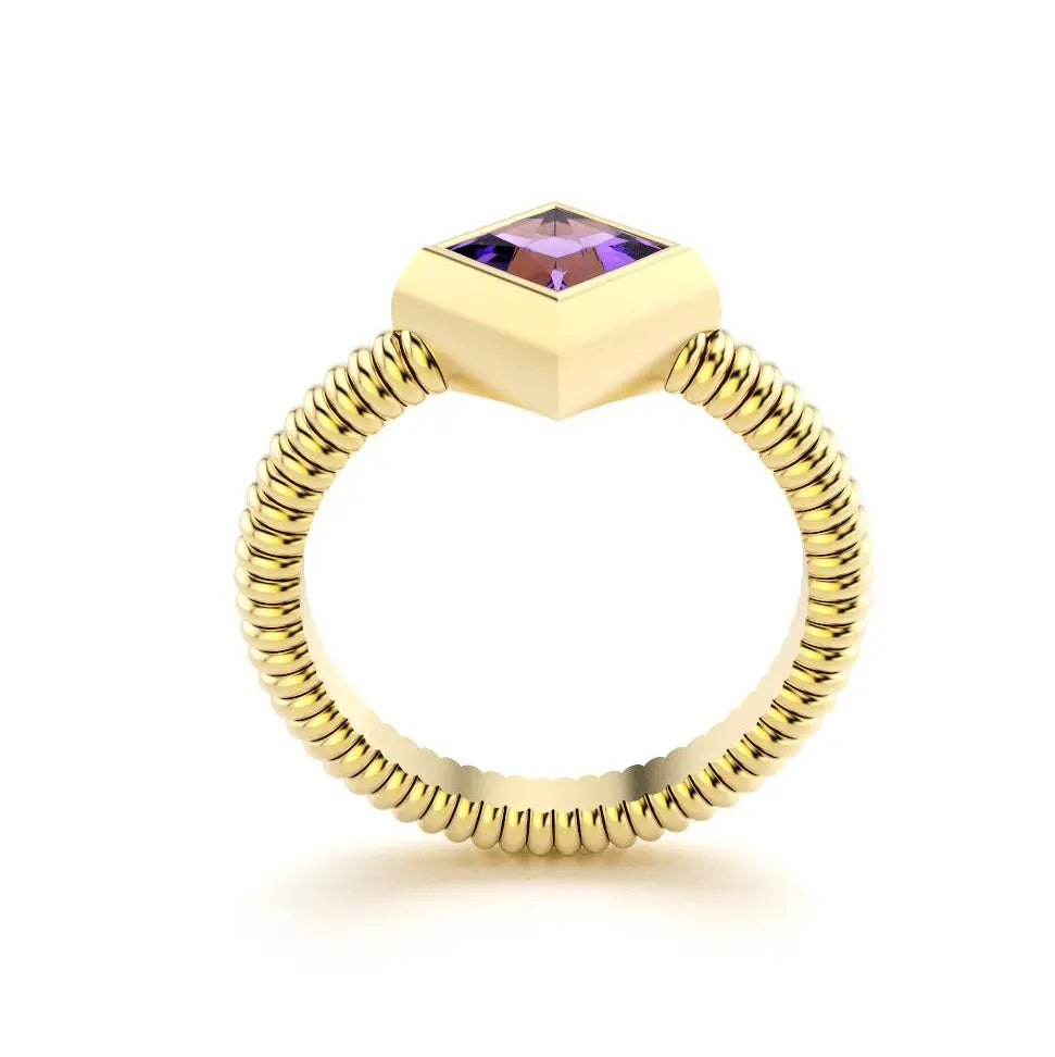 Bague femme Byzance Or Jaune 18 carats personnalisable avec pierre fine carrée de votre choix