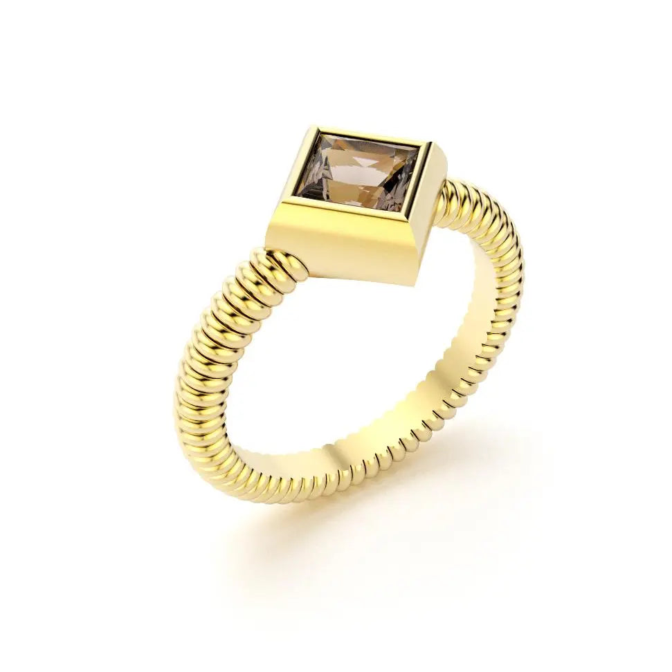 Bague femme Byzance Or Jaune 18 carats personnalisable avec pierre fine carrée de votre choix Quartz fumé