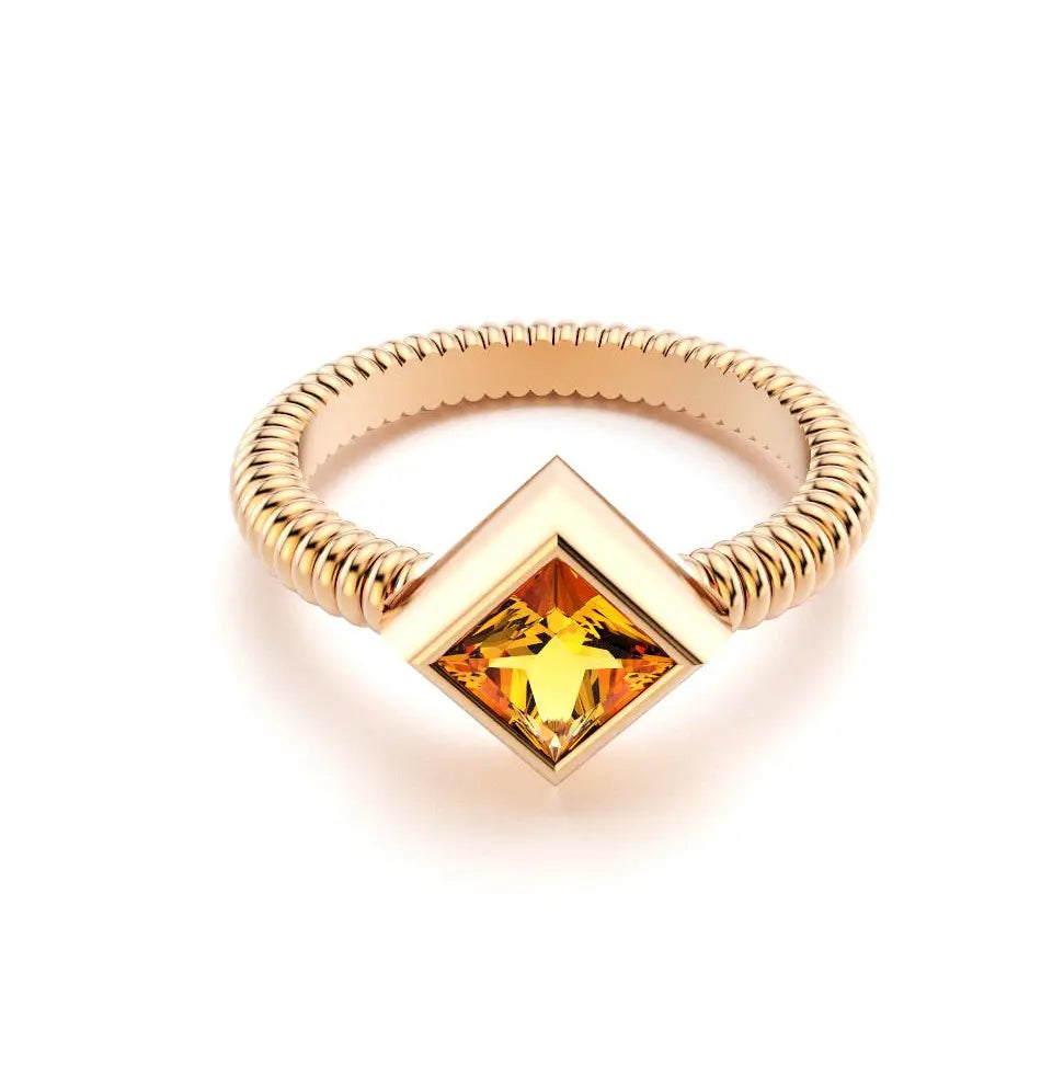 Bague femme Byzance Or Rose 18 carats personnalisable avec pierre fine carrée de votre choix