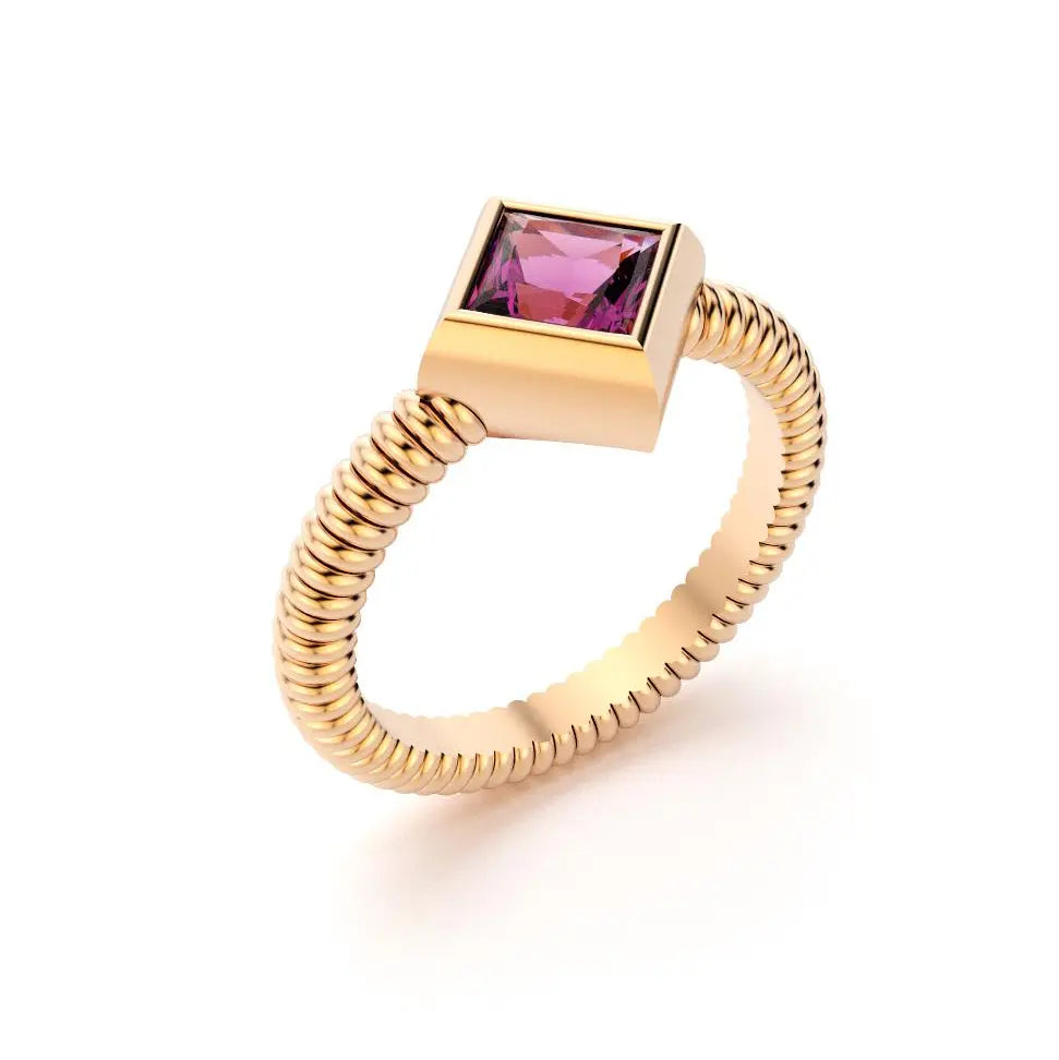 Bague femme Byzance Or Rose 18 carats personnalisable avec pierre fine carrée de votre choix Grenat Rhodolite