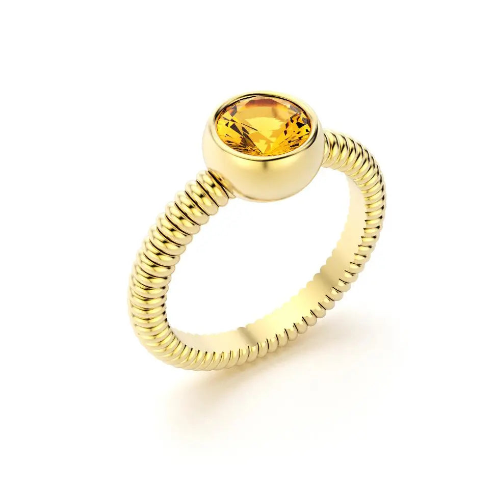 Bague femme Byzance Or Jaune 18 carats personnalisable avec pierre fine ronde de votre choix Citrine
