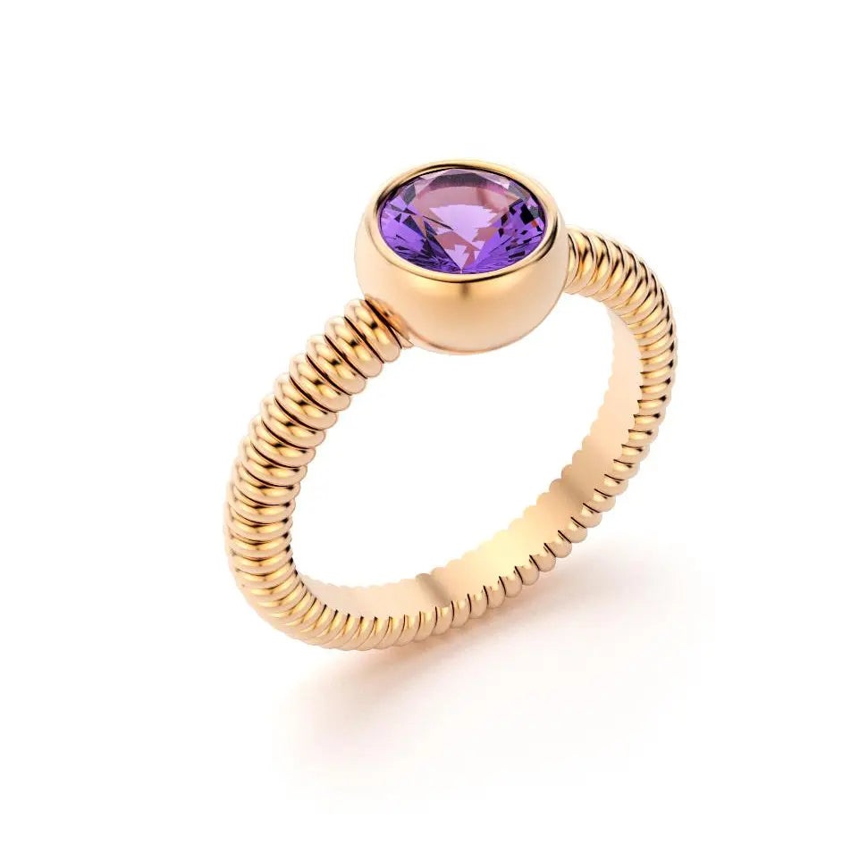 Bague Byzance pour femme en or rose avec amethyste ronde