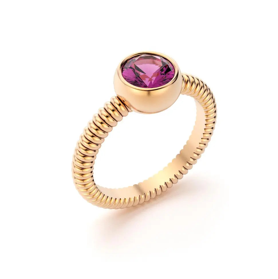 Bague femme Byzance Or Rose 18 carats personnalisable avec pierre fine ronde de votre choix Grenat Rhodolite
