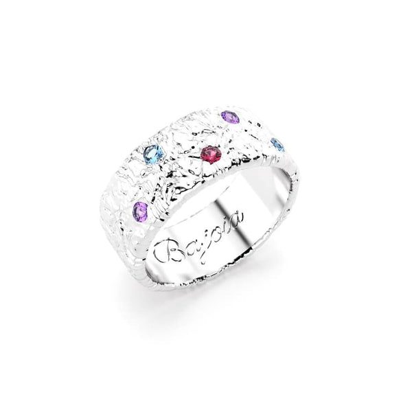 Bague Constellation argent 950 pierres fines personnalisées Améthystes - Topazes - Rhodolites