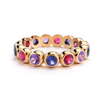 Bague neva femme en or rose  avec pierre semi-précieuse saphirs bleus et saphirs violets et saphirs roses