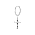 Boucle d’oreille créole à croix perlée en argent rhodié