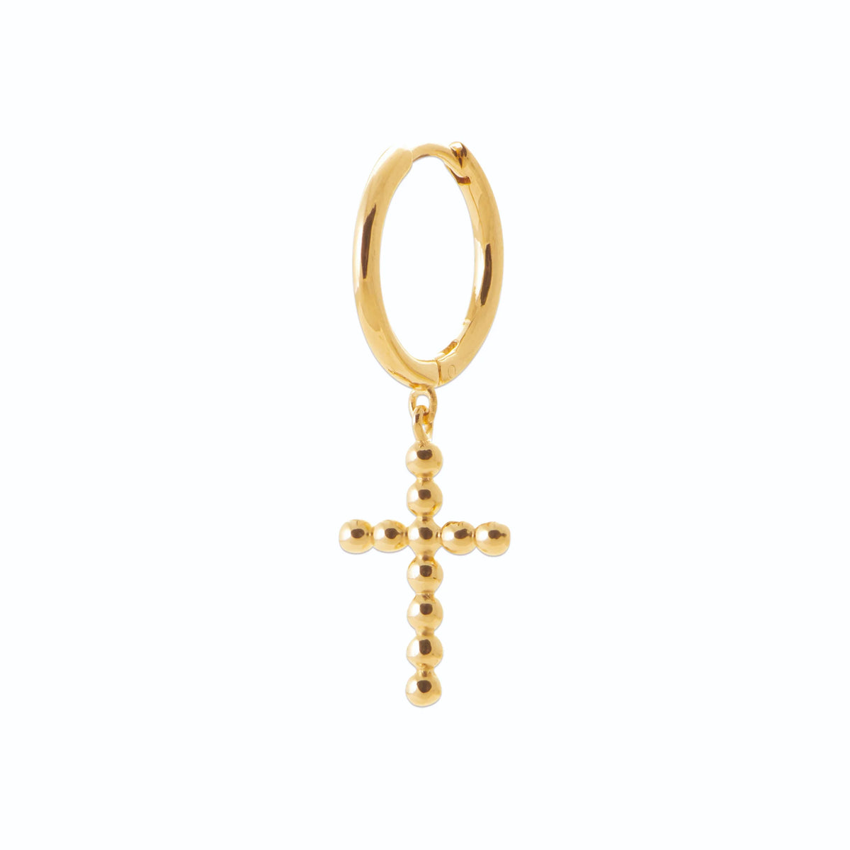 Boucle d’oreille créole à croix perlée en plaqué or