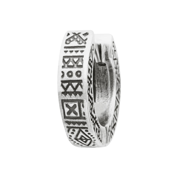 Boucle d’oreille créole large gravée de motifs ethniques en argent 925 homme